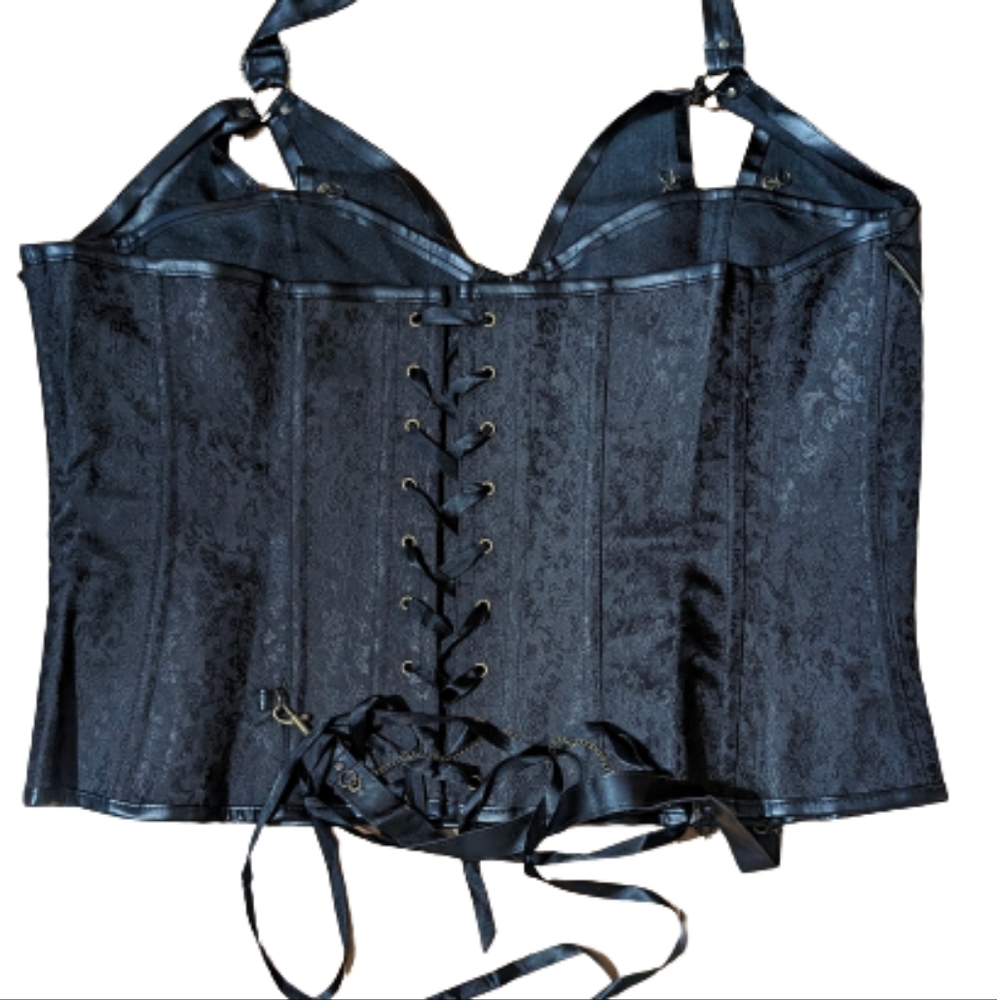 Halter Corset Black Women's 6XL Zip Fronts Lace up Black Chain Buckle Floral